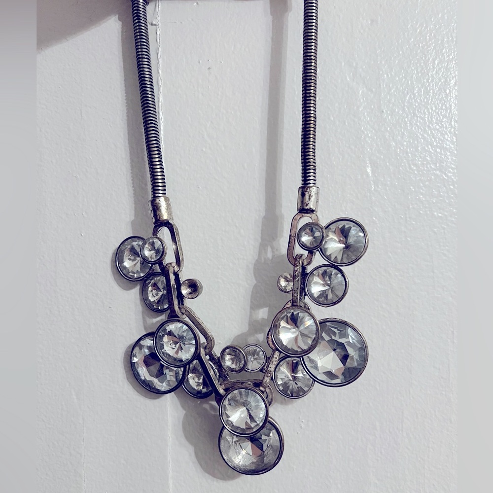 Beautiful crystal cluster necklace in silver
